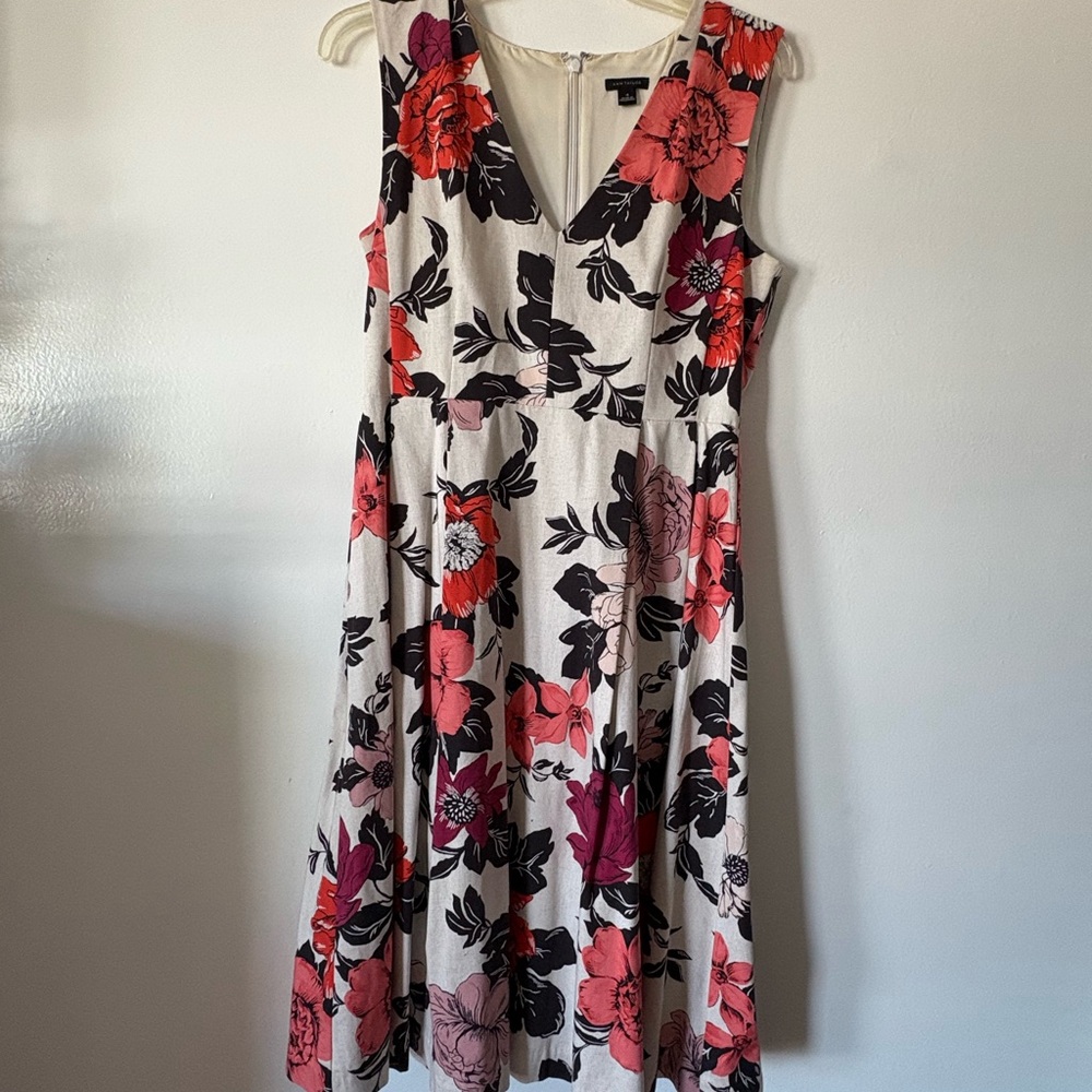 Ann Taylor Pink and Black Floral Midi Dress